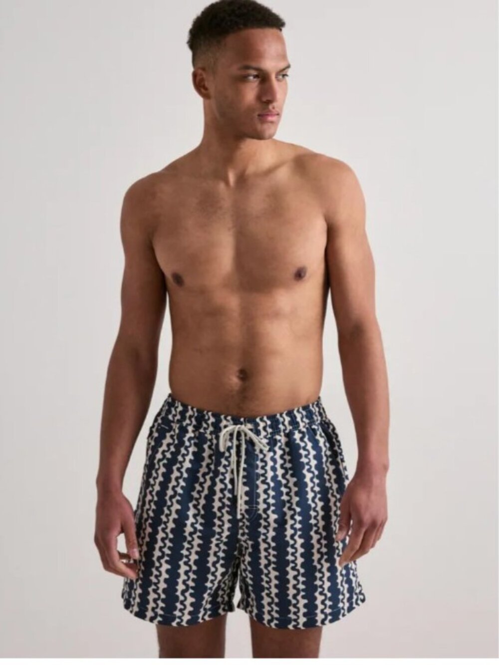 OAS Company Blue Scribble Swim Shorts Mens Small trunks Navy Ivory